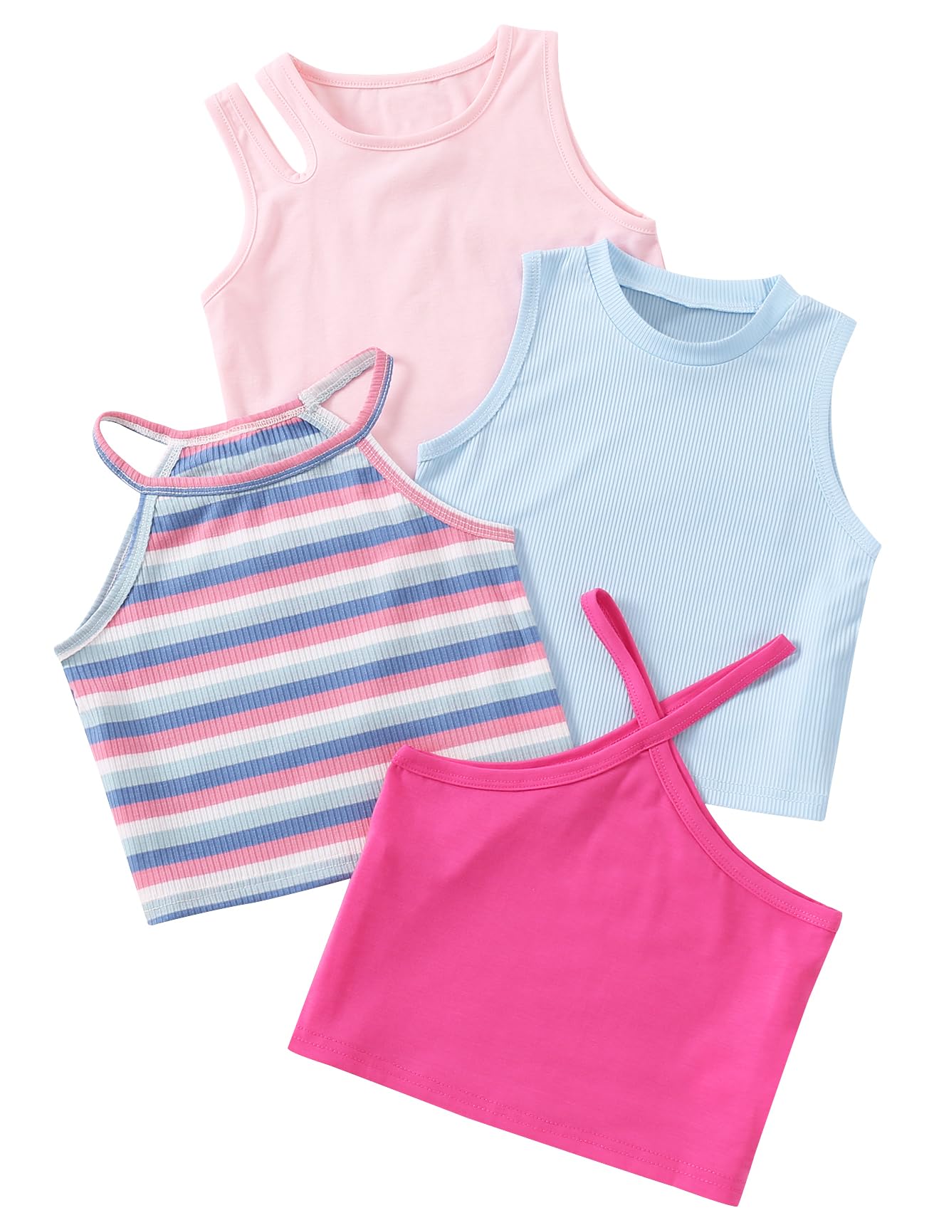 SEAUR Fille Débardeur sans Manches Crop Tank Top Été Camisole Lot de 4 pour Petit Enfant - 4 à 7 Ans