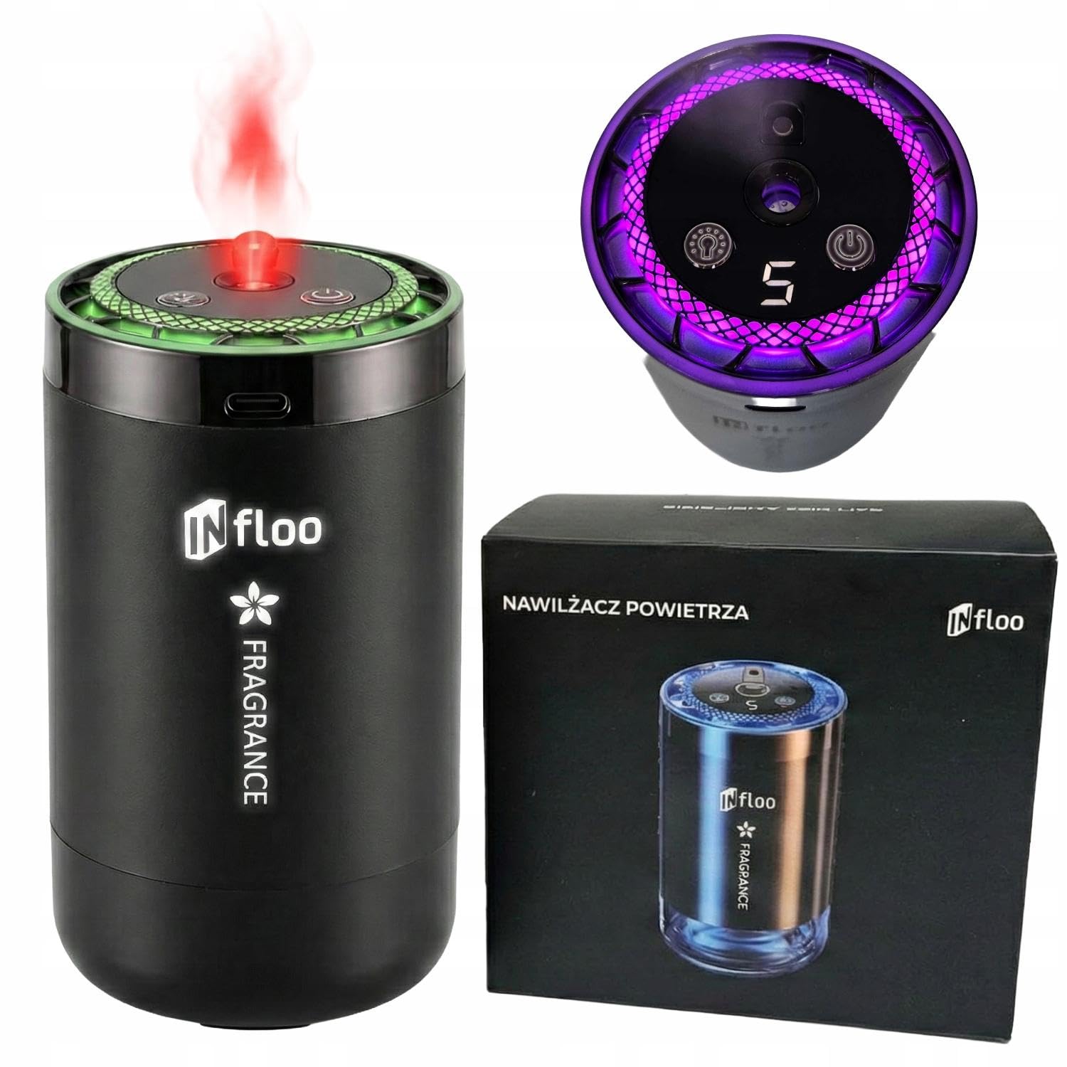 C5 MAX Inteligentny Dyfuzor Zapachowy, Bezprzewodowy, RGB Podświetlenie, Projektor, USB-C, Aluminium, Czarny