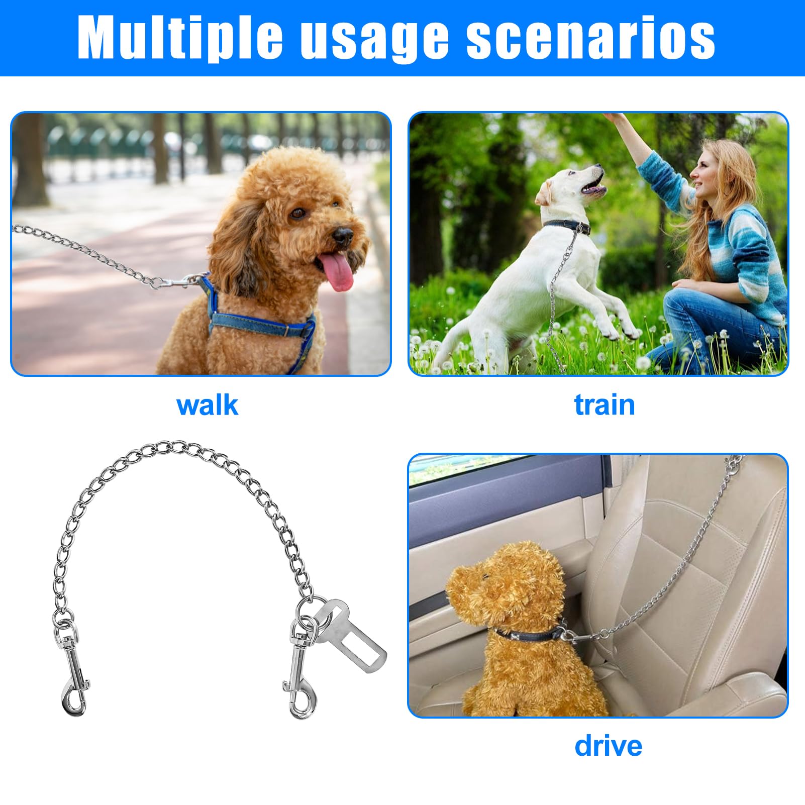 Collier en acier inoxydable Ceinture de sécurité résistante aux morsures 80 cm Harnais de sécurité pour chiens de petite taille