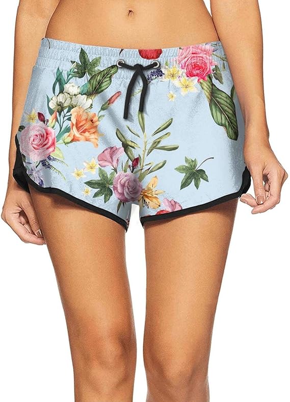 Trendy Tropical Floral Hawaiian Ladies Swim Shorts,Beach Surf Shorts