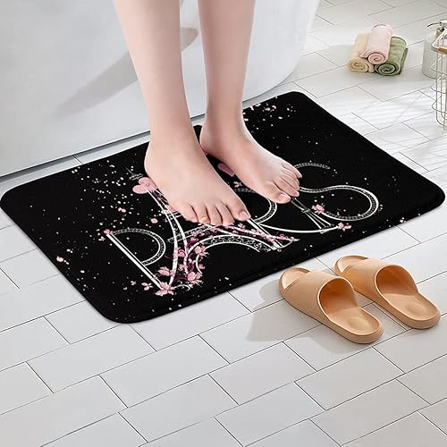 Miniatura 2 de Alfombra de baño de la Torre Eiffel, elegante, antideslizante, absorbente, alfombra de baño con tema romántico, suave y acogedora, color negro y