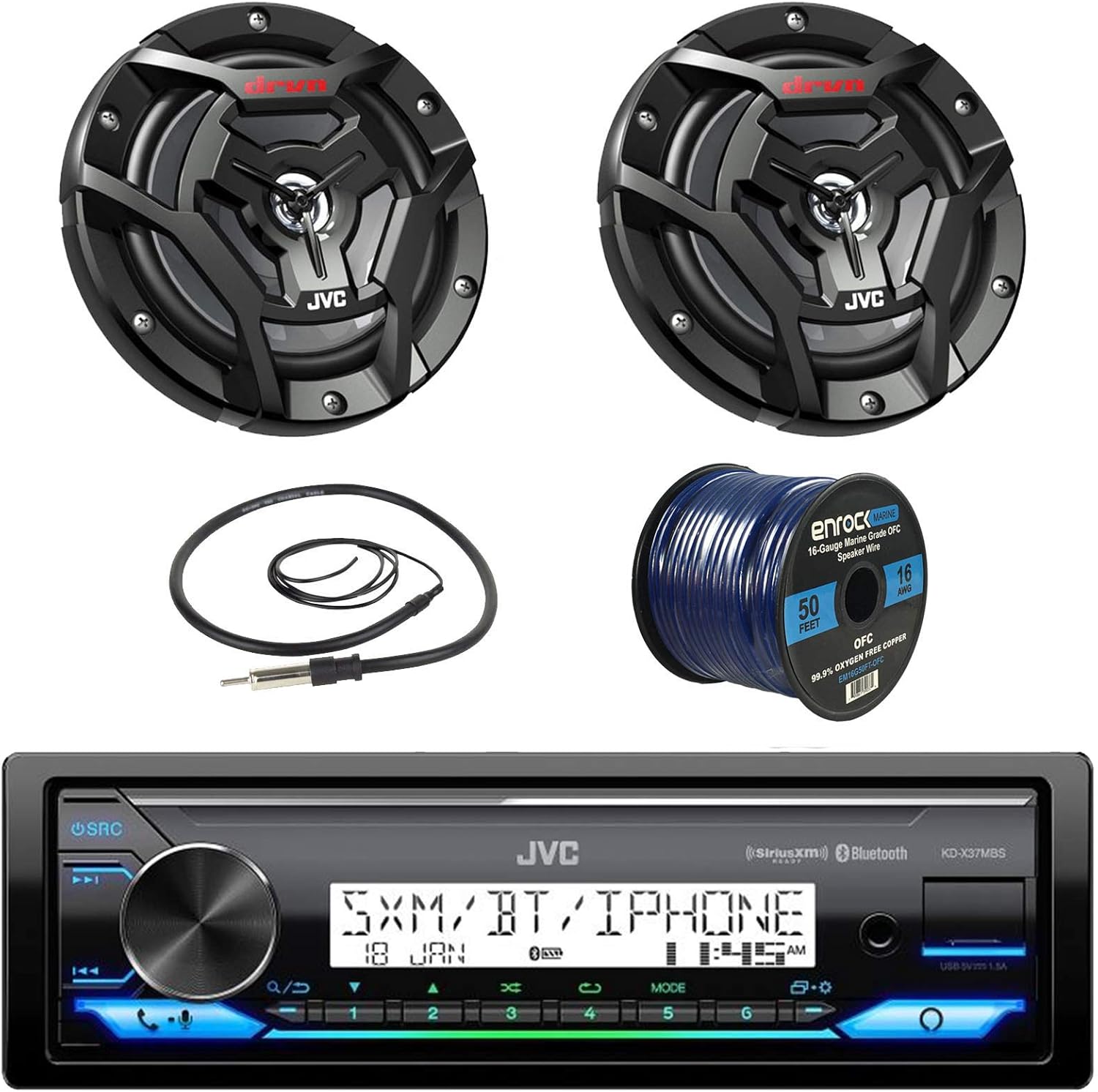 Automotive JVC Marine Bluetooth SiriusXM Radio w/ Cover Enrock AM/FM