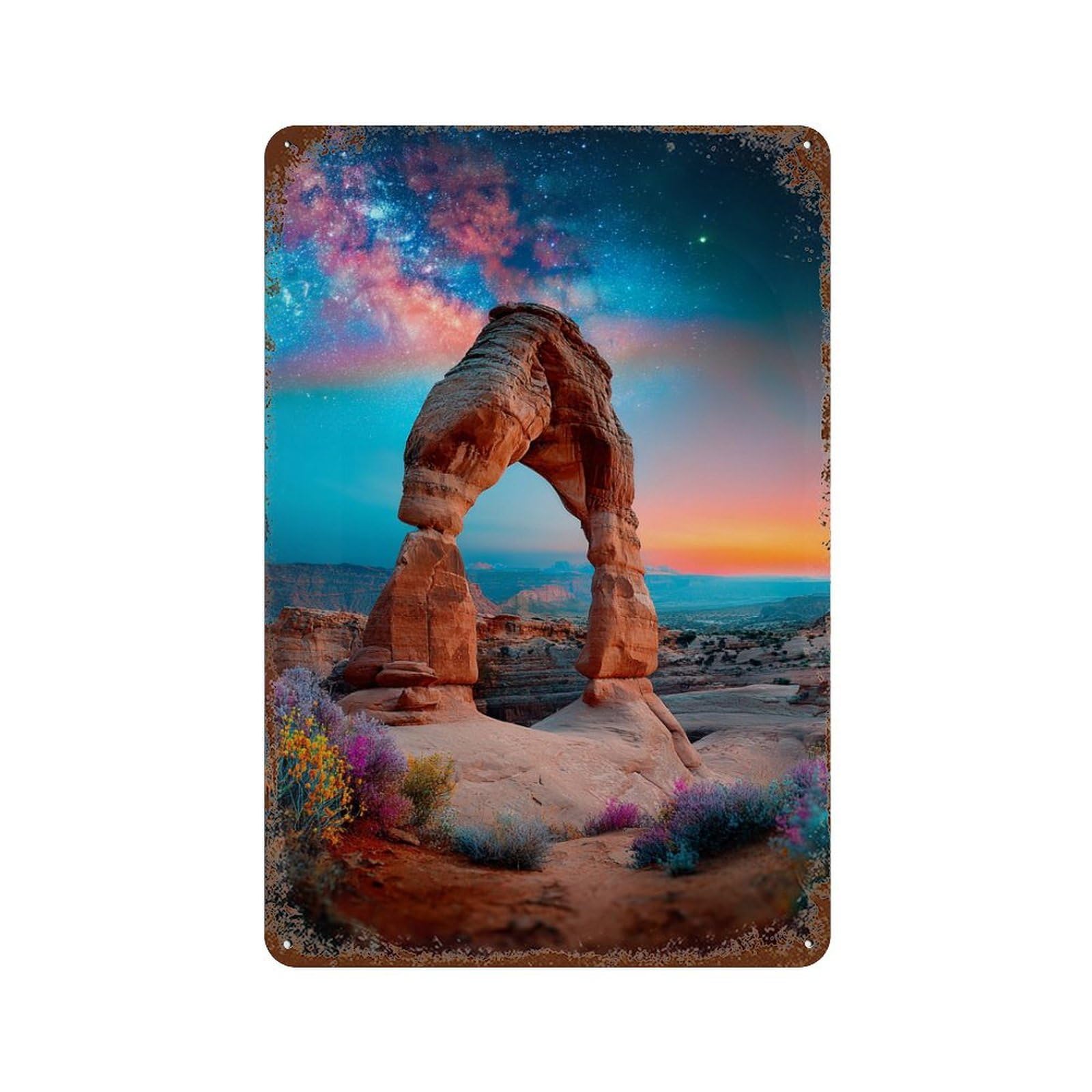 Desert Arch with Starry Sky 11.8"x7.9" Rustic Tin Plaque, Novelty Wall Decor for Bistro, Counter And Cafe Decor