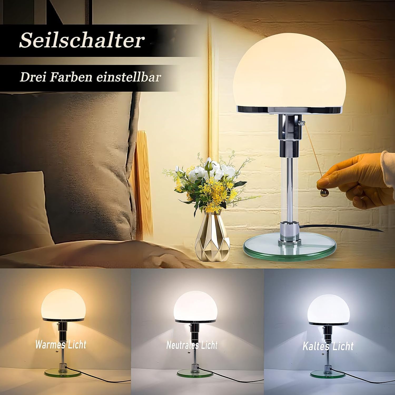 Nordische Moderne LED-Tischlampe Schreibtisch-Leselampe Schlafzimmer-Nachttischlampe -Bauhaus-Pilzlampe mit 3 Helligkeitsmodi für Wohnzimmer und Ristoranti