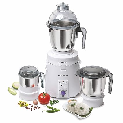 Maharani Durablend 900 Watts Mixer Grinder Perfect For Dosa batters, Indian Curry Spices Coconut Chutney Grinding Mixing (White)
