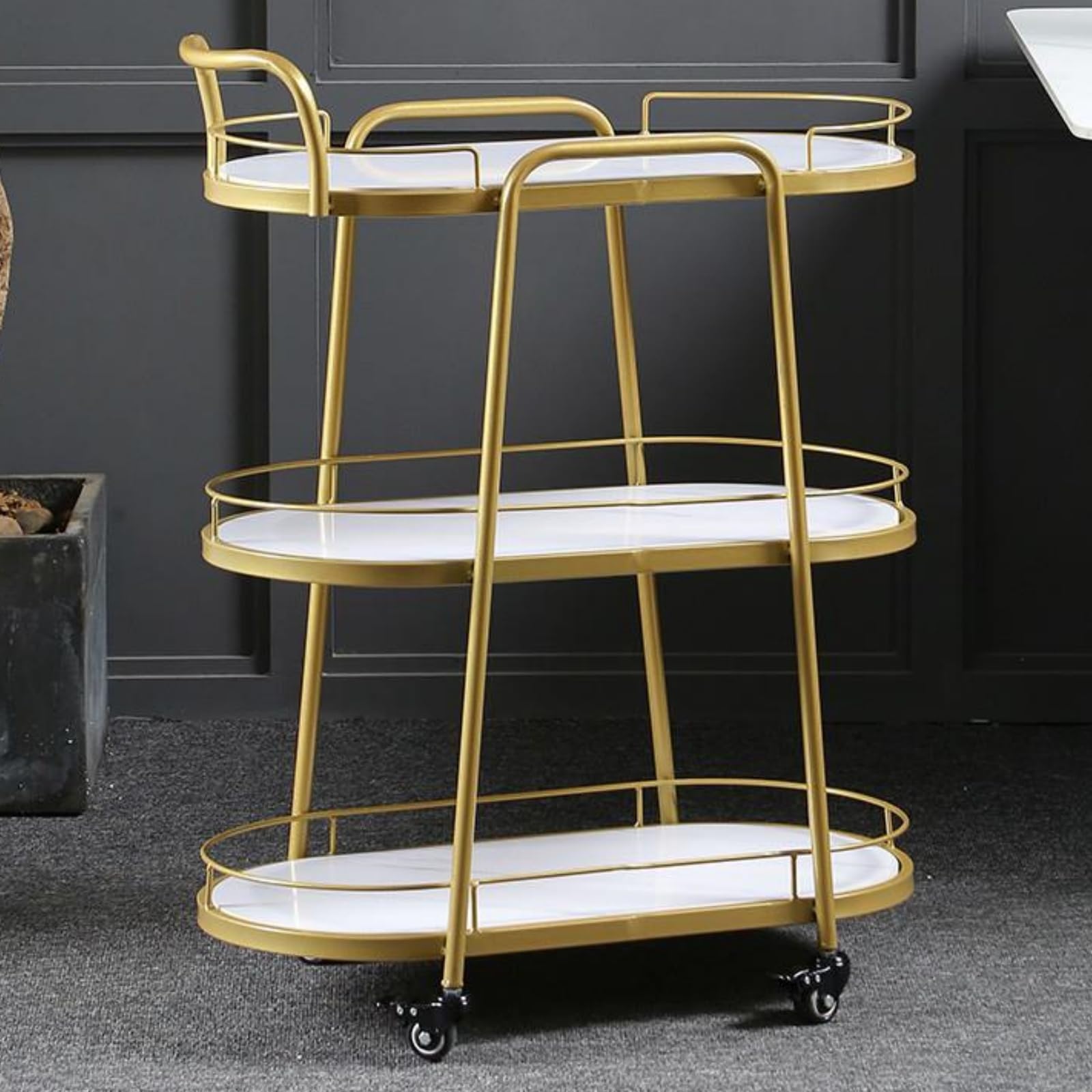 Carro rodante de 3 niveles para cocina, manualidades y belleza, con ruedas, versátil para el hogar y la oficina, ahorro de espacio