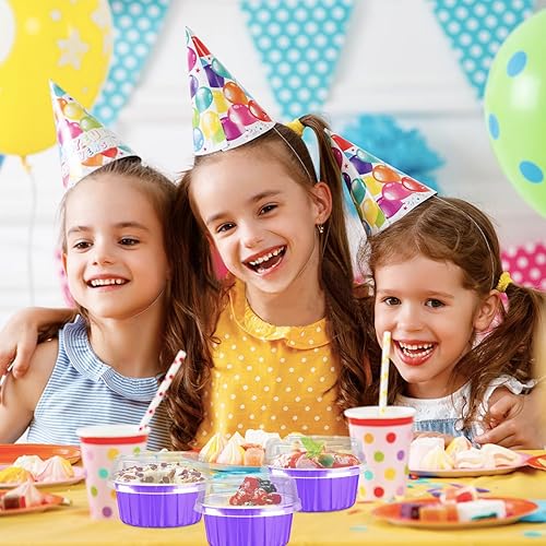 Miniatura 6 de Lainrrew Paquete de 50 tazas para hornear con tapas, moldes de papel de aluminio para magdalenas, moldes de papel de aluminio desechables, soportes