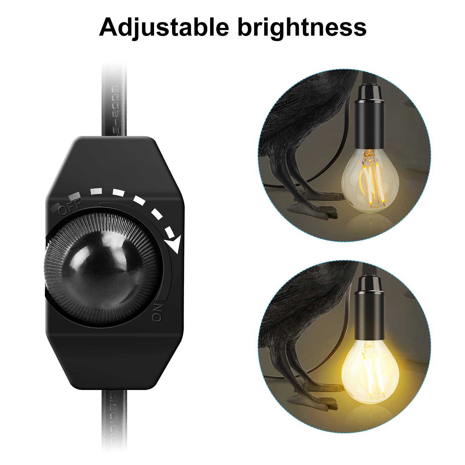 Raven Table Lamps with Brightness Adjustable Edison Bulb, Vintage Resin Bird lamp in Black for Bedside Table/Office and Living Room Decor/Farmhouse Art Decor/Dorm/Harry Potter Fans, with Plug