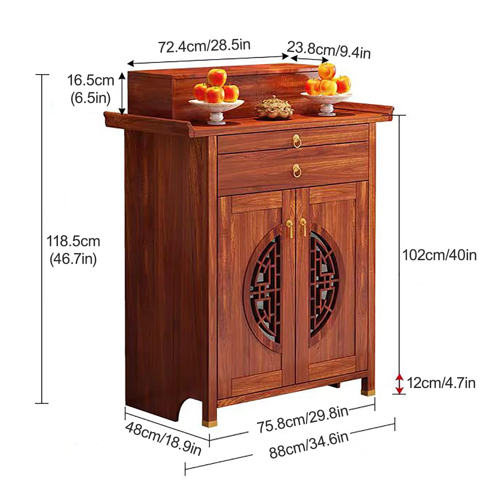 Massiver Holz-Altartisch mit Aufbewahrung, Meditationstisch und Pooja-Schrank für den Heimgebrauch, langlebiges Design, ideal für spirituelle Praktiken, 128 cm / 50.4in