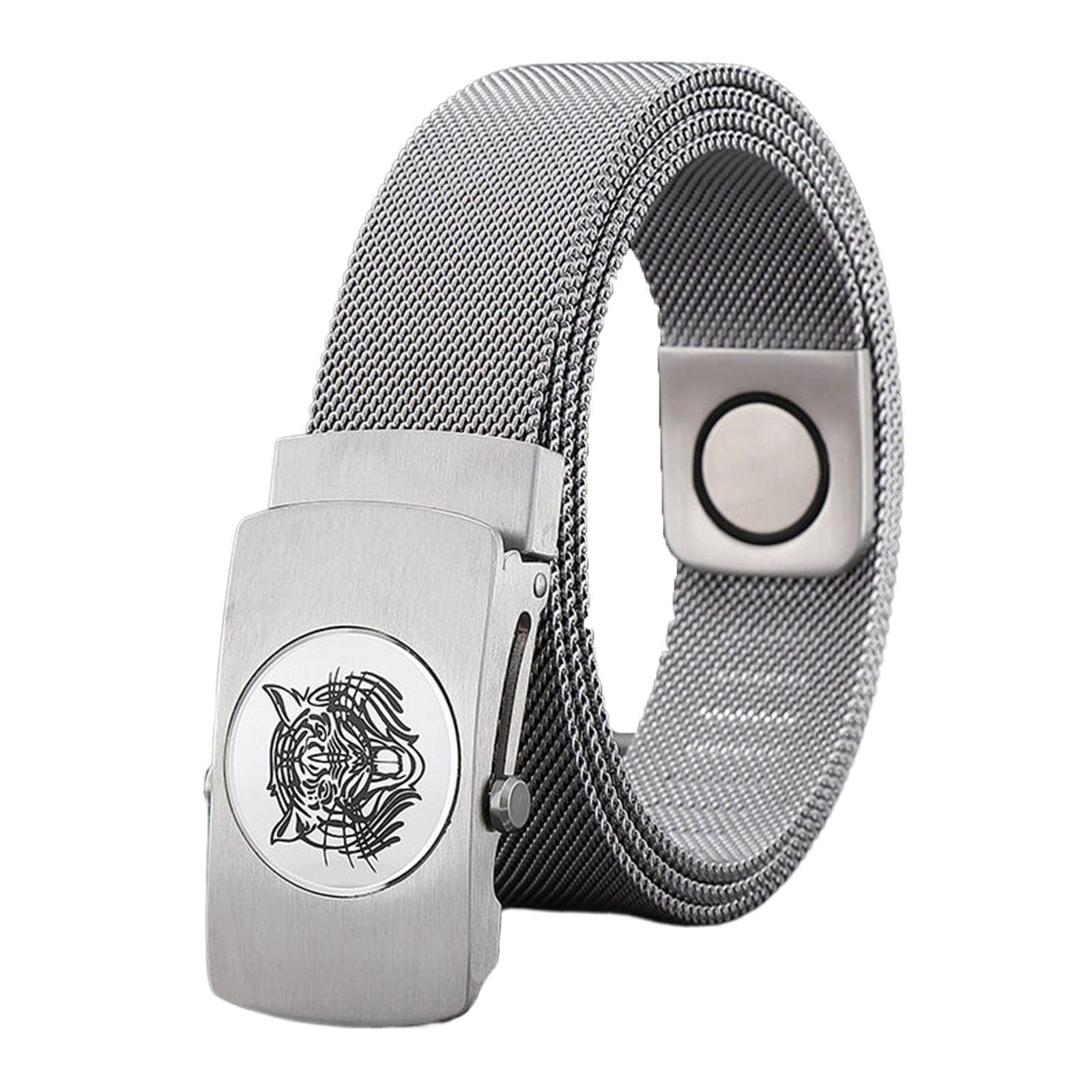 Ceintures magnétiques en métal pour hommes, ceinture tressée en acier inoxydable sans cuir pour hommes avec boucle automatique