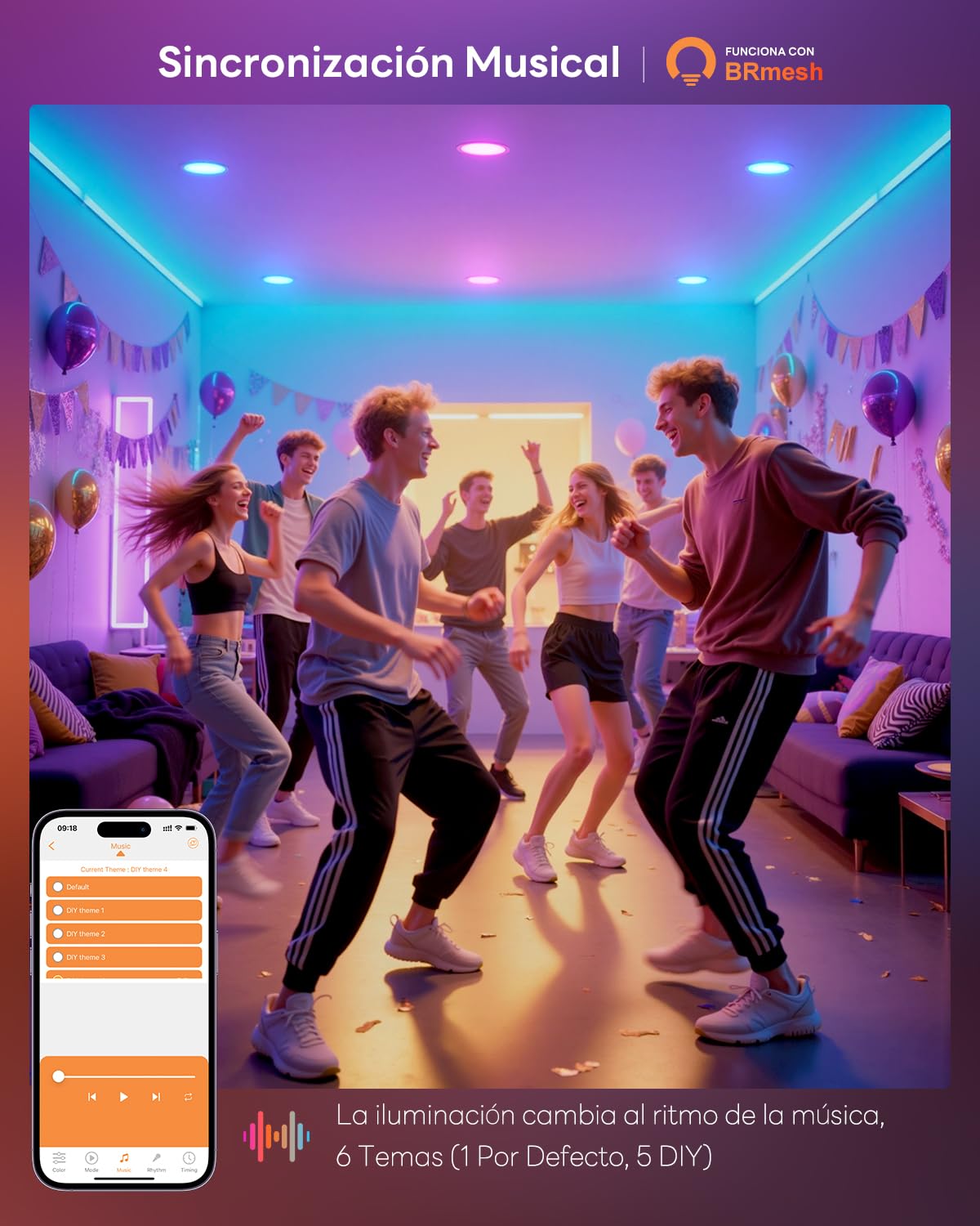Downlight LED Techo Empotrable Alexa, 7W RGB Blanco Frío a Cálido 2700K-6000K Ojos de Buey Led para Techo, Smart Foco Empotrable Bluetooth, Control Inteligente con Aplicación, Pack de 6