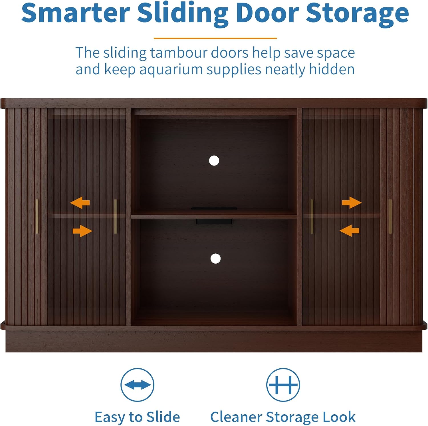 DHH 55-75 Gallon Fish Tank Stand with Power Outlet, Mid Century Modern Aquarium Stand with Adjustable Shelves and Sliding Door,Heavy Duty Reptile Tank Stand for Turtle Terrarium, 1000LB (Walnut)