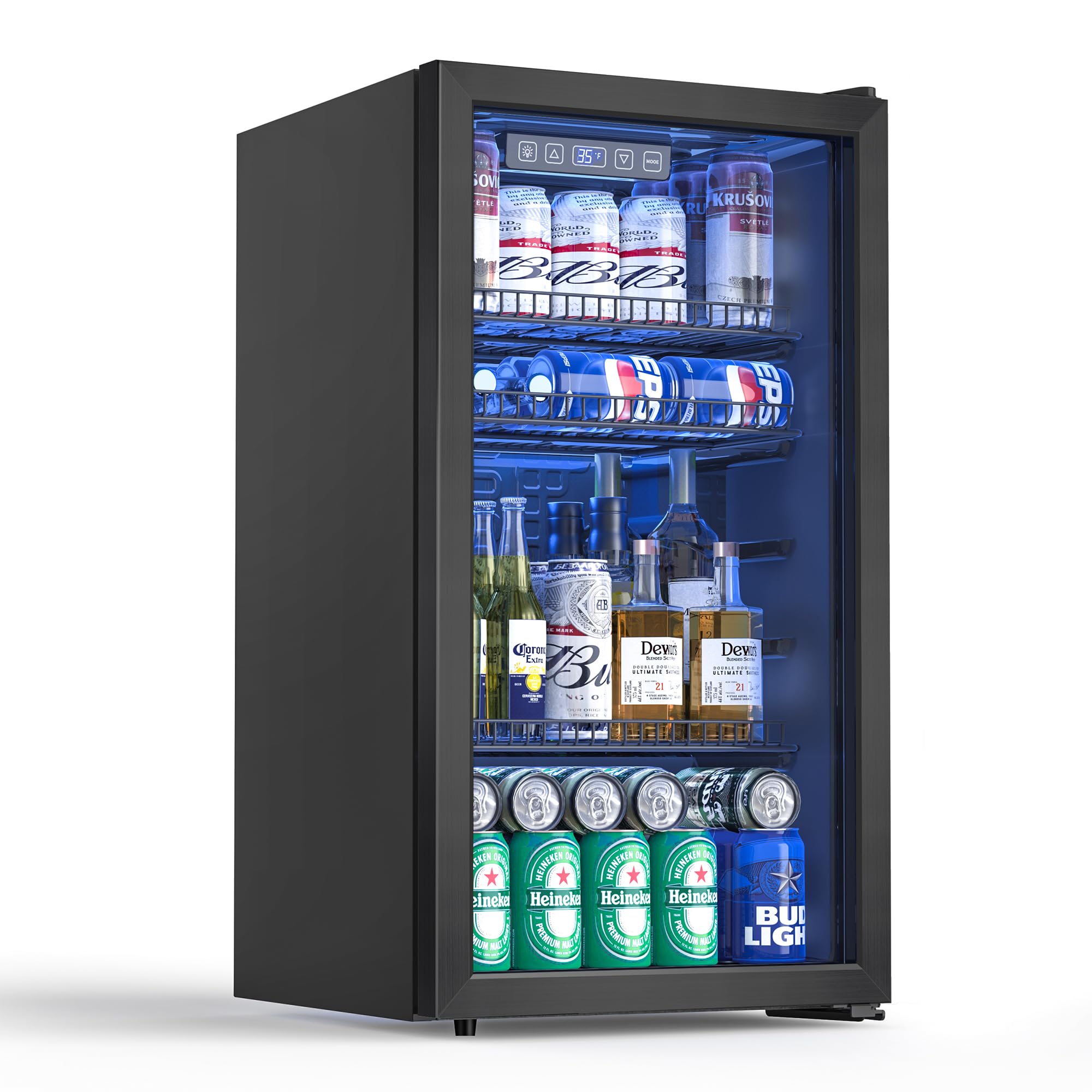 Beverage Refrigerator and Cooler, 3.2 Cu.Ft Mini Fridge with Glass Door for Soda Beer or Wine, Freestanding Small Drink Dispenser, Digital Temperature Control, Home, Bar, Office.