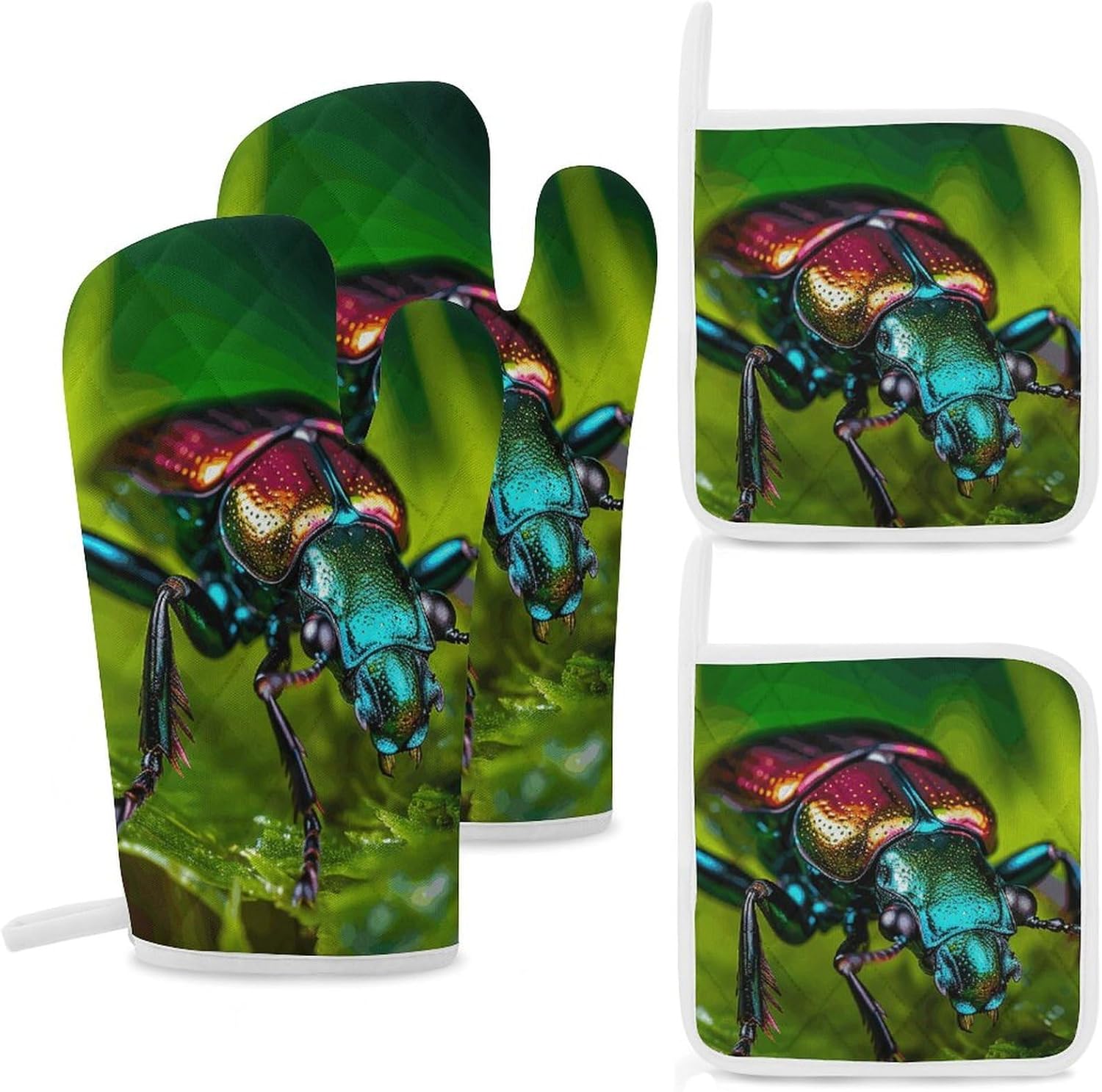 Oven Mitts Pot Holders Kitchen Black Beetle Heat Resistant Oven Glove for Baking and Cooking
