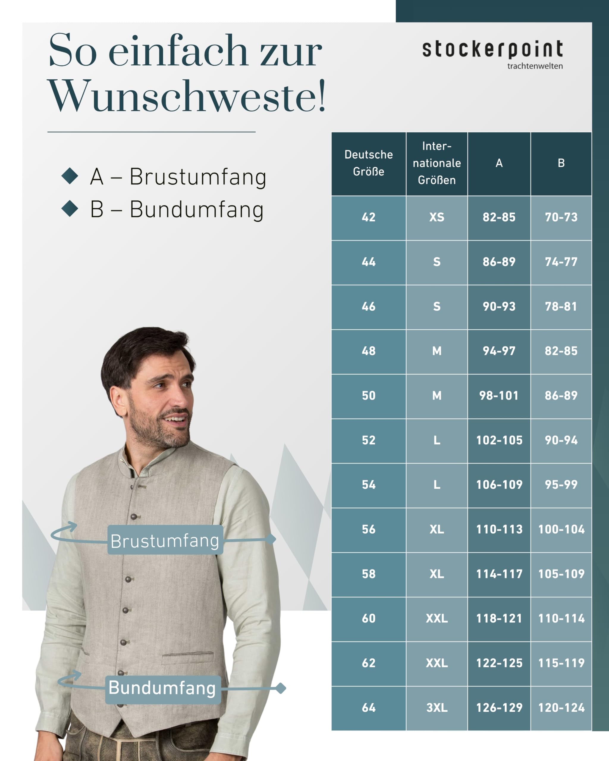 Bergfeuer Stockerpoint Herren Trachtenweste Lucio I Größen 44-60 I Traditionelle & hochwertige Weste mit verstellbarem Riegel I Perfekt für Trachten & Festlichkeiten