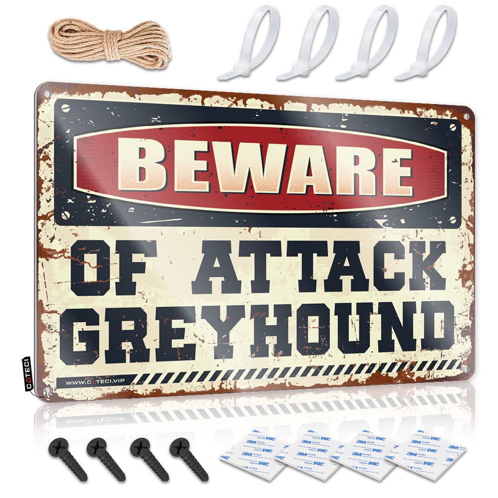 HELIOFORGE Bar Rules Sign Beware Of Attack Greyhound Tin Sign Man Cave Bar Tin Signs(20X30CM)