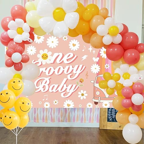 Miniatura 4 de Groovy One Party Decor One Groovy Baby - Decoración de cumpleaños para niña, guirnalda de globos, decoración de pastel para margarita hippie 1er