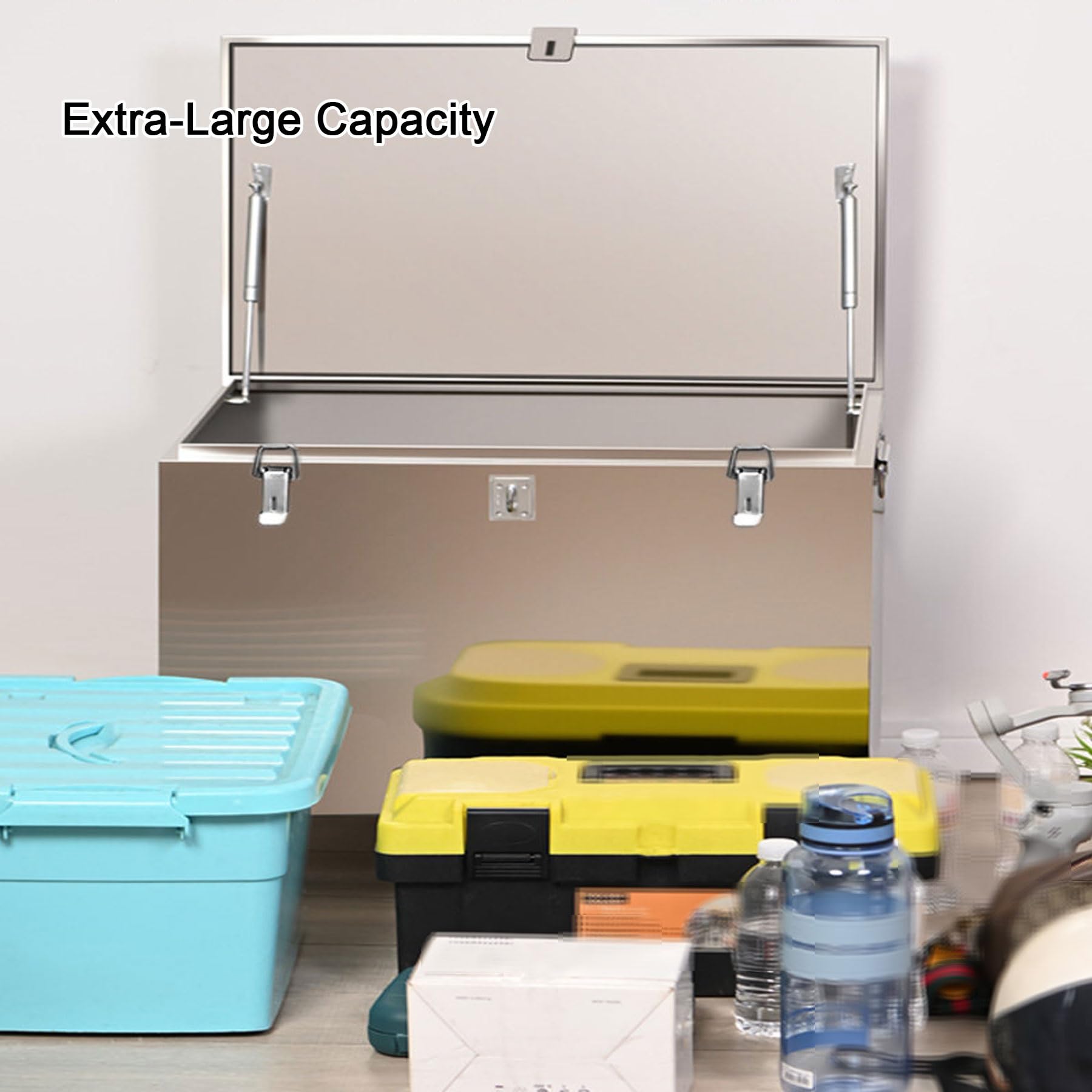 Heavy Duty Stainless Steel Tool Box, wodoodporna zamykana metalowa szafka do przechowywania z ergonomicznymi uchwytami do warsztatu garażowego i domu, przenośny organizer odporny na rdzę