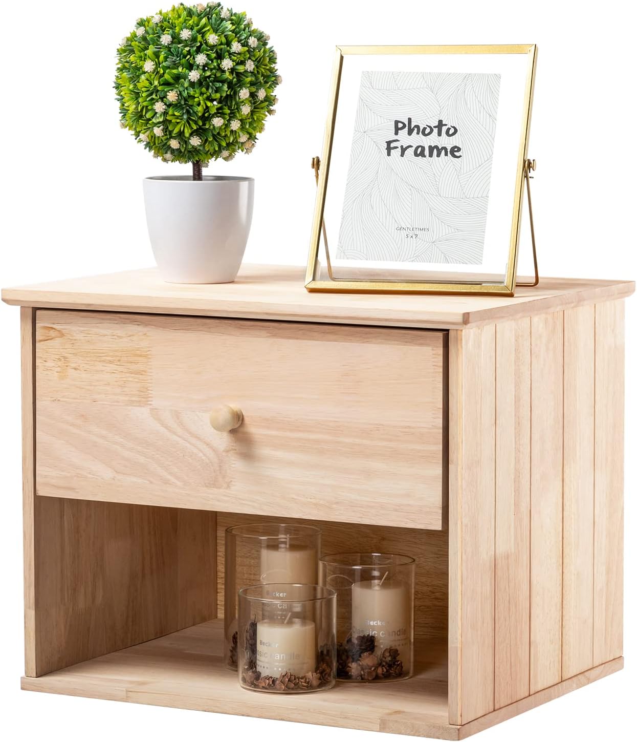 VINGLI Unfinished Natural Solid Wood Floating Nightstand