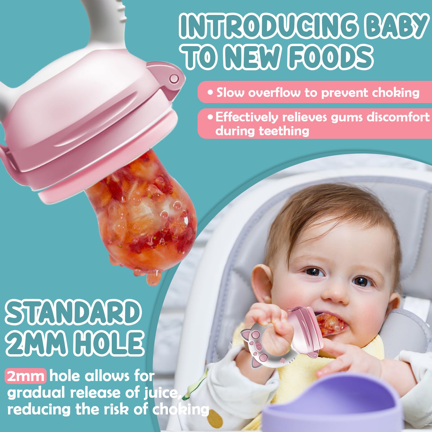 Kaiyingxin® Ciuccio frutta Baby da riempire, 2 pezzi, per bambini dai 3 mesi in su, versione aggiornata 2022, tettarella larga, senza BPA