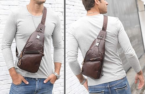 Miniatura 6 de BULLCAPTAIN Bolso bandolera de cuero para hombre, bolso cruzado casual para el pecho, mochila de viaje