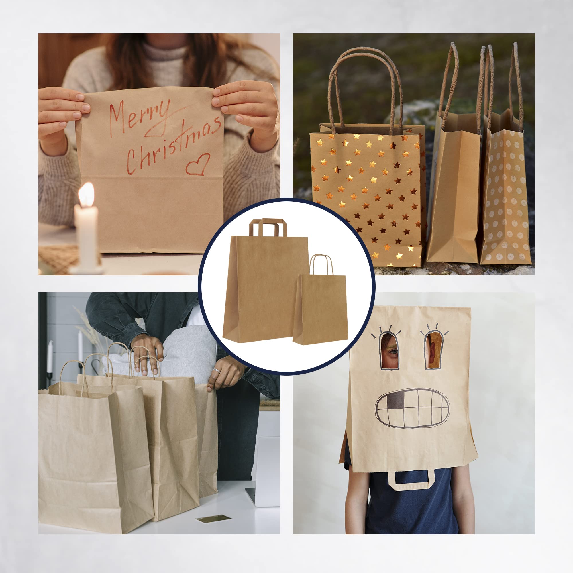 MAMAPAS 40 Sacchetti di carta manico riccio, sacchetto kraft, sacchetti di carta con manici, sacchetti regalo, sacchetti di nozze, sacchetti bianchi (32+12x42 kraft)