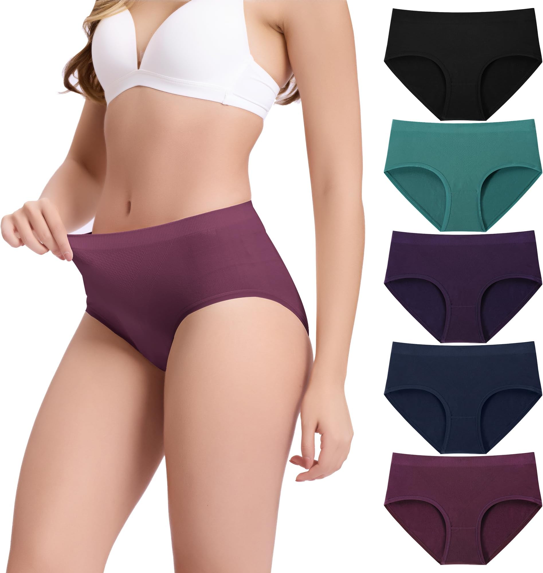 BAMBOO COOL Women's Underwear Mid Waisted Brief Ladies Seamless Panties Moisture Wicking Stretchy Full Coverage