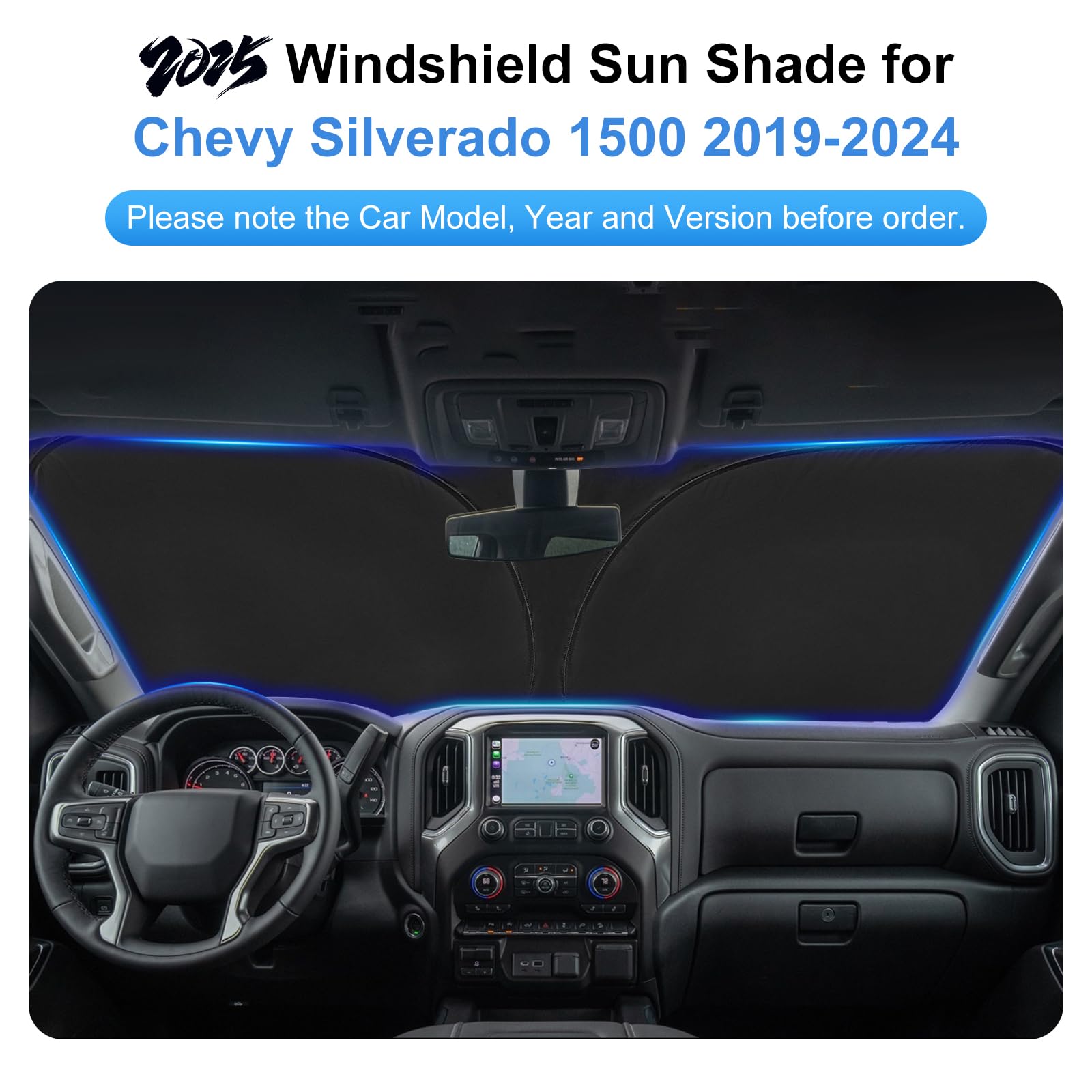 Windshield Sun Shade Umbrella For Chevy Silverado 1500 2019-2025 - Custom Fit UV Protection Sunshade
