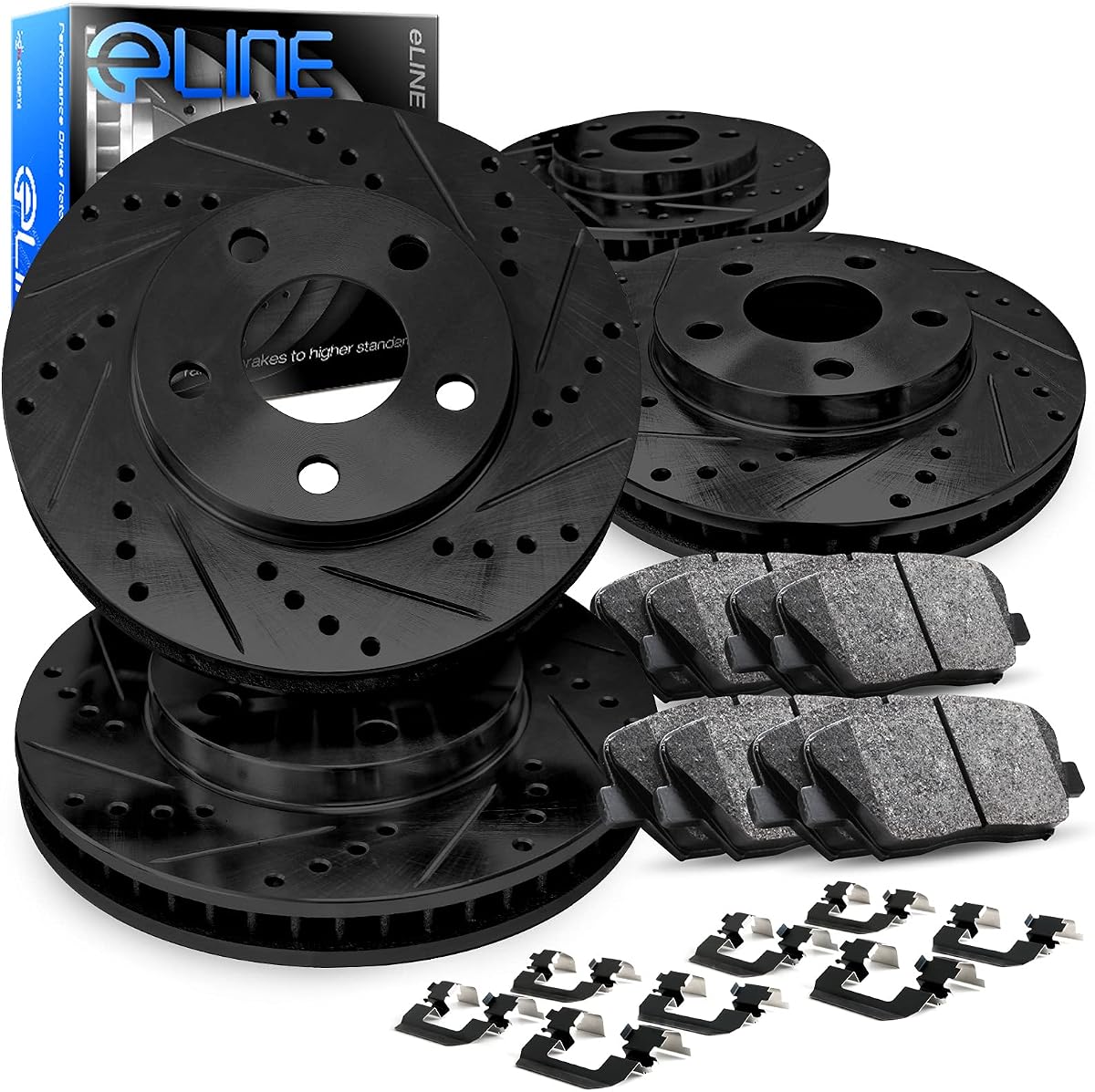 R1 Concepts Front and Rear Brake Kit Fits 2015-2020 Subaru WRX | Ceramic Pads, Drilled Slotted eLINE Rotors| Hardware| 12.4" Front & 11.3" Rear