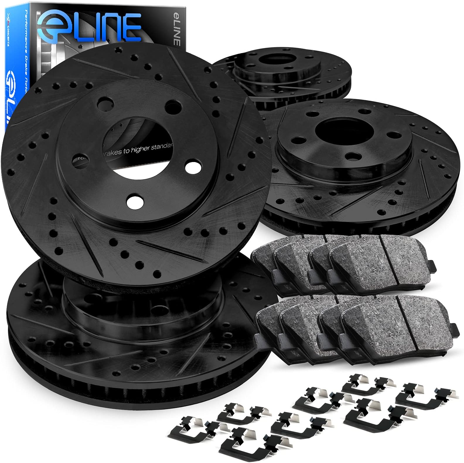 R1 Concepts Front Rear Brakes and Rotors Kit |Front Rear Brake Pads| Brake Rotors and Pads| Semi Metallic Brake Pads and Rotors |Hardware Kit|fits Jaguar S-Type, Super V8, XF, XJ, XJR, XK, XKR