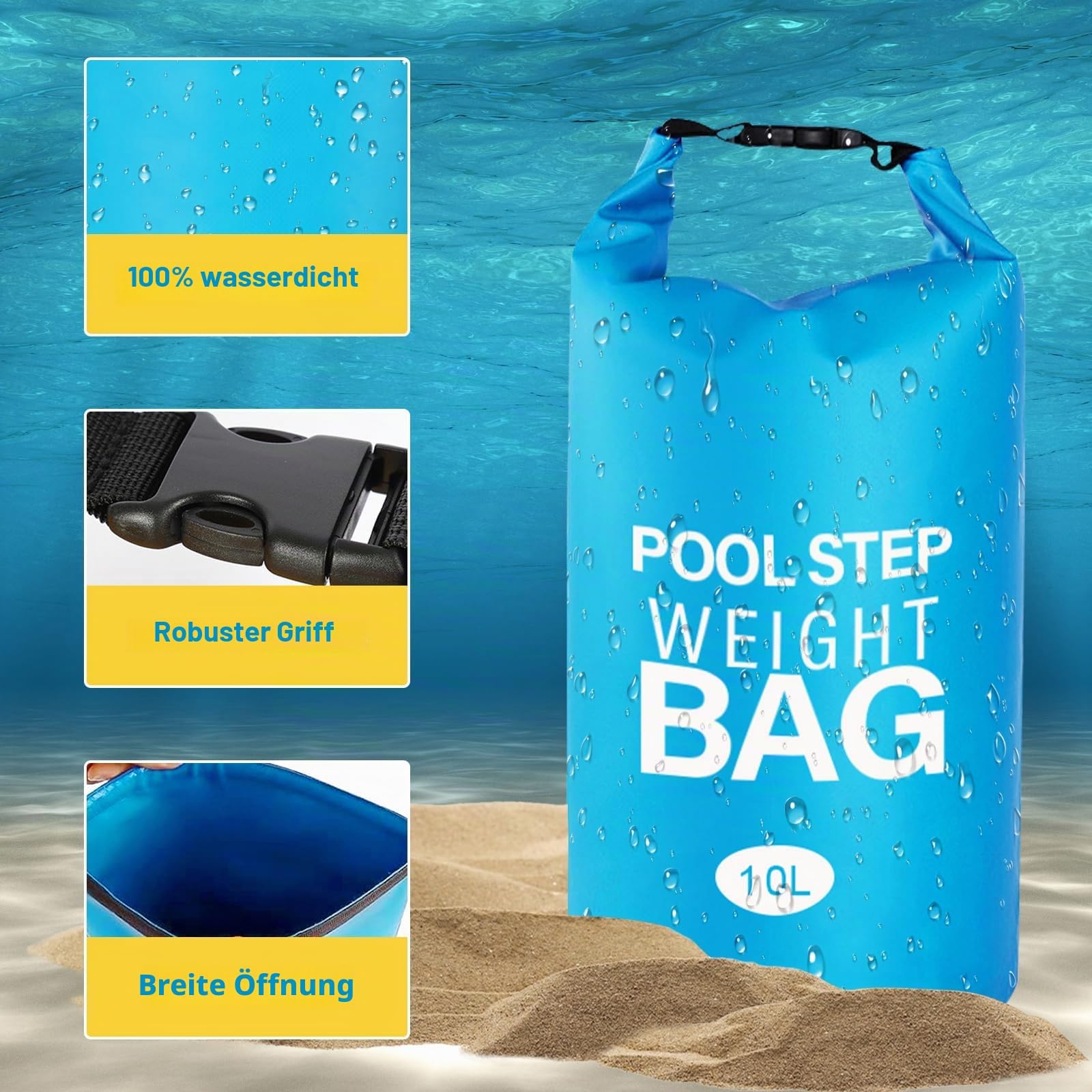 Jakelove Pesos para escalones de piscina, 2 unidades de 10 L/4,5 kg 500D PVC para escaleras, bolsas de arena impermeables y resistentes a desgarros para peldaños de piscina