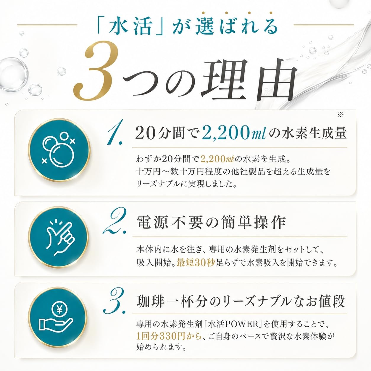 Amazon | 水素吸入器 水活 本体セット｜電源不要・家庭用｜水活POWER10