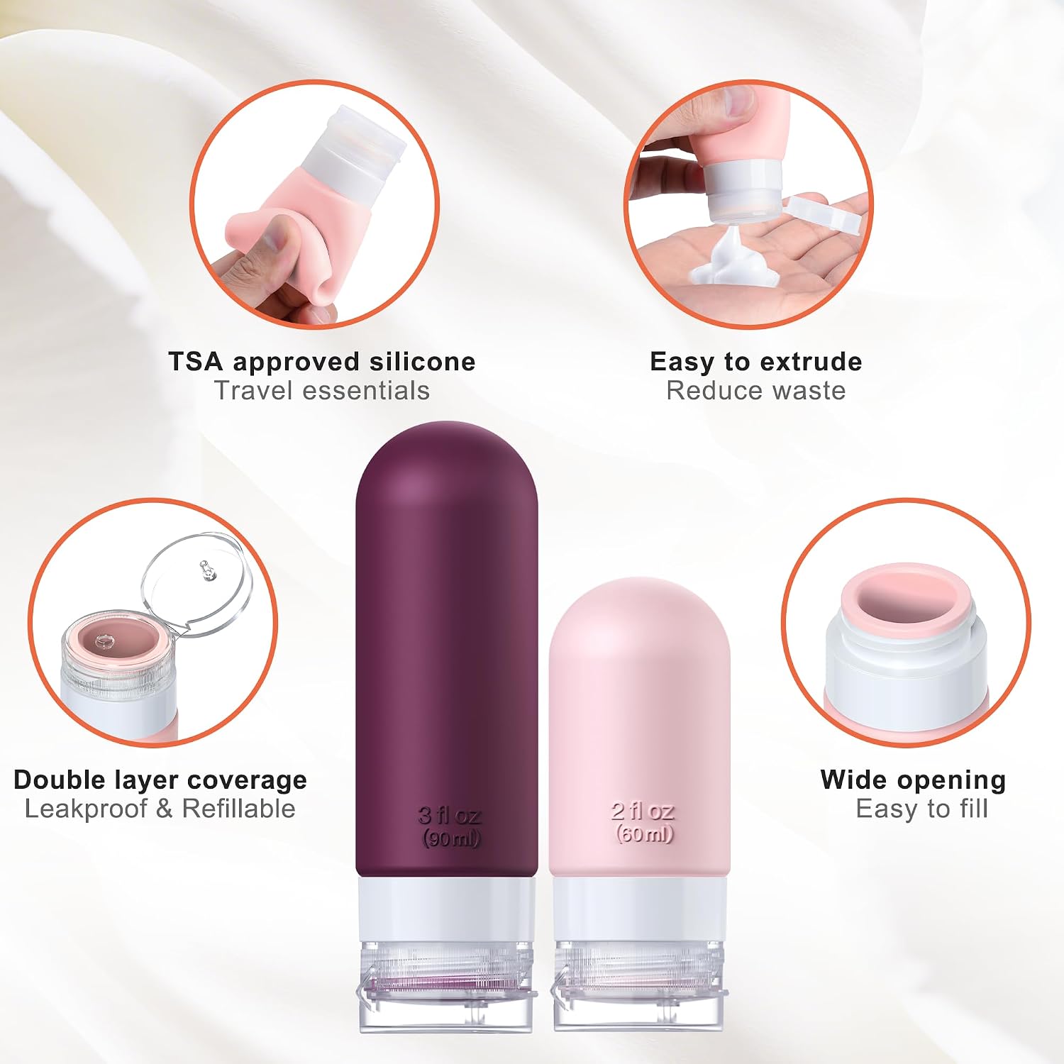 20Pack Travel Bottles for Toiletries, Silicone TSA Approved Travel Size Containers, Travel Essentials Leak Proof Refillable Liquid, Travel Shampoo and Conditioner Bottles