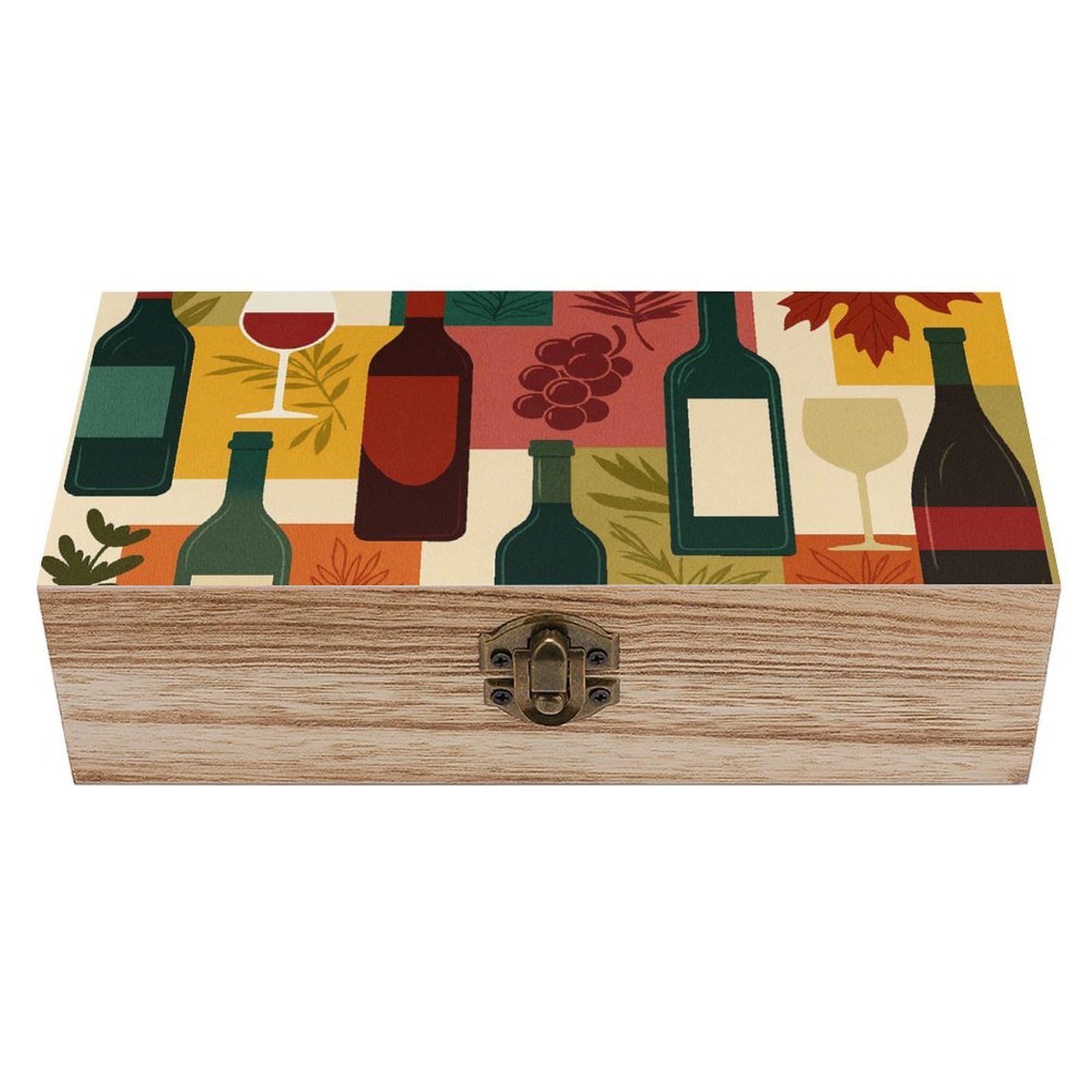 SMAZDFXX Retro Wine Glass Leaf Grape Wooden Storage Box Multipurpose Decorative Box for Jewelry Photo Home Decor