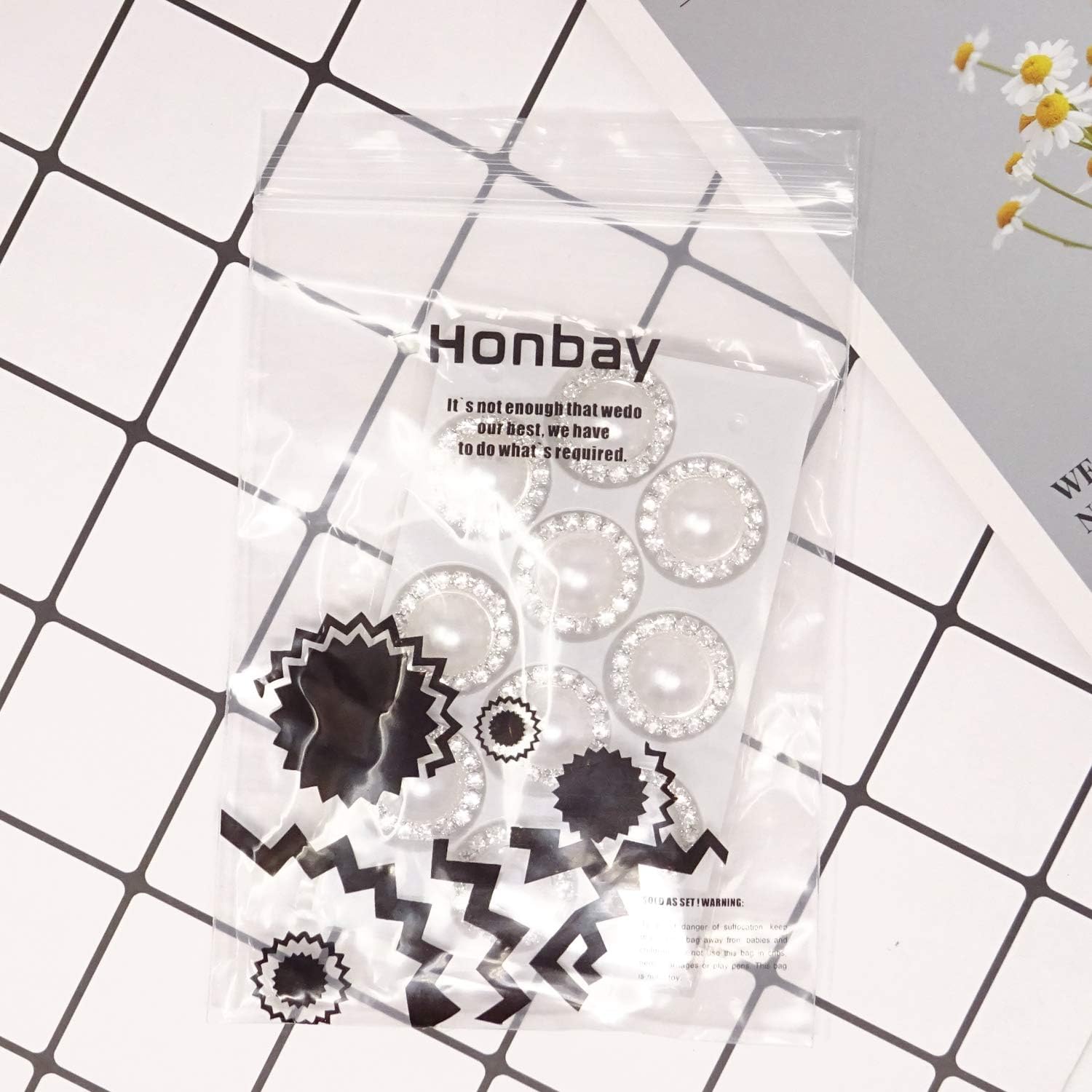 Honbay 10PCS 20mm Round Rhinestone Faux Pearl Buttons Embellishments - Sew on - Image 8