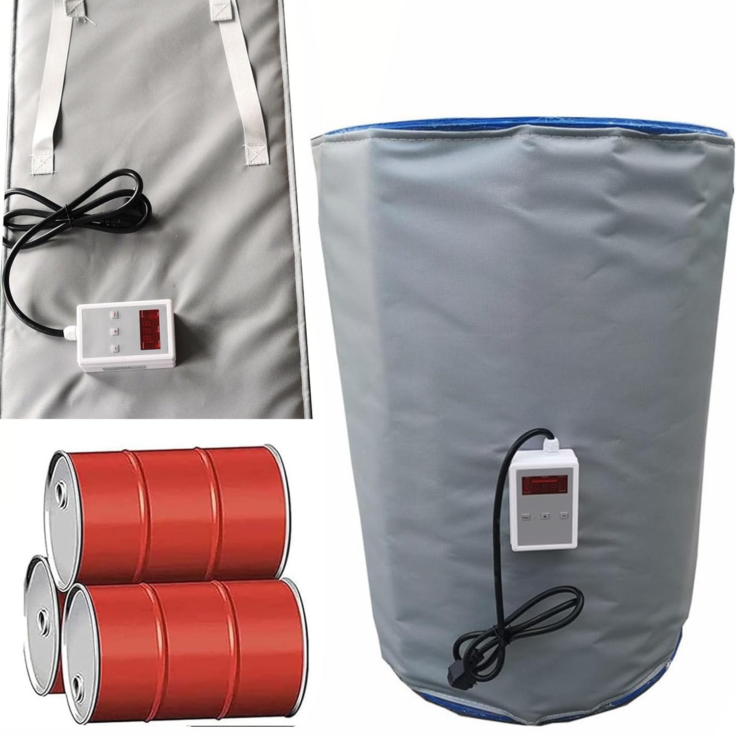 YNBSHGAA Ton Barrel Heater with Digital Thermostat, Drum Heating Blanket for 55 Gallon IBC Tank, Energy Efficient,Grey-55Gallon/200L