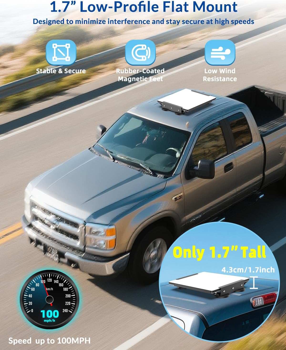 Starlink Mini Magnetic Car Roof Mount, Ultra-Secure 220 lbs Hold, Quick-Release & Low-Profile 1.7” Design, Scratch & Weather-Resistant, Perfect for Car, RV, Van, Truck & Boat Adventures -Black