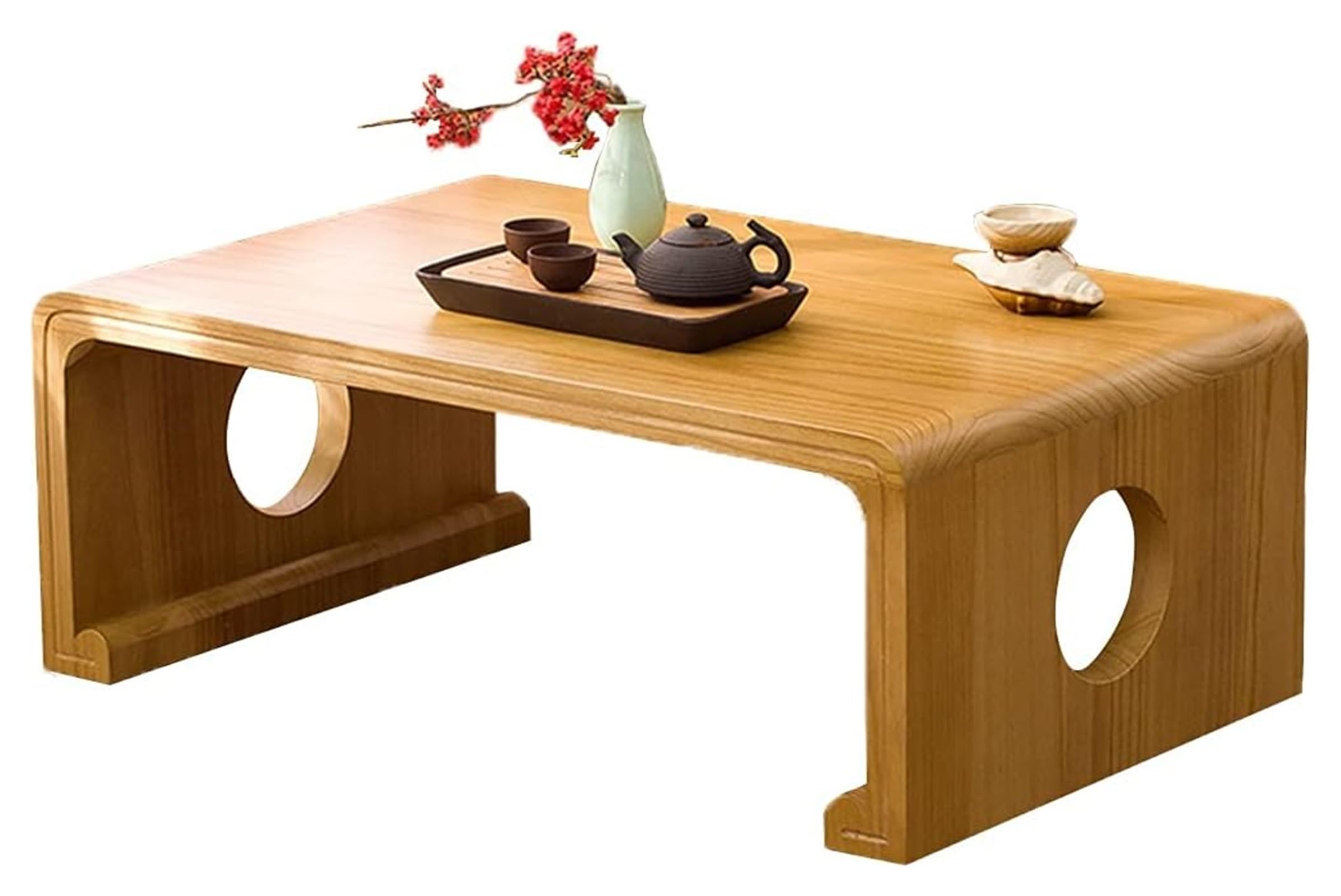 Table Basse Japonaise Pliante en Bois Beige 70x45cm