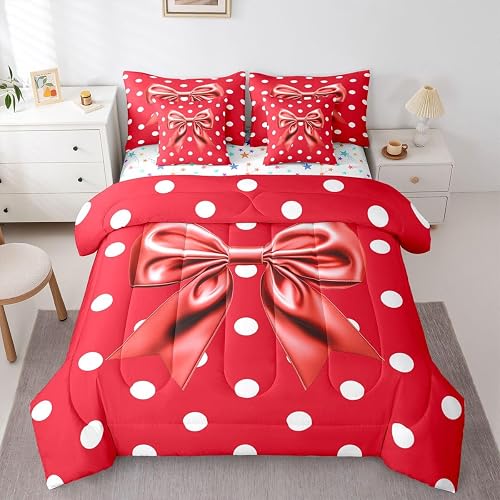 Feelyou Red Bowknot 7 Piece Bedding Set for Kids