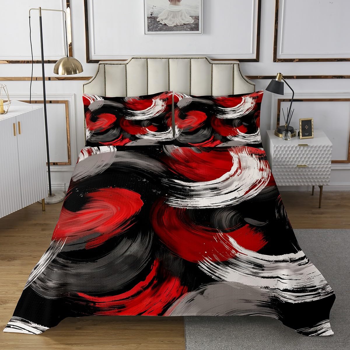 jejeloiu Kids Tie Dye Coverlet Set Queen Size, Irregular Geometry Quilted Coverlet Abstract Geometry Bedspread Boys Girls Teens Bedroom Decor 3Pcs