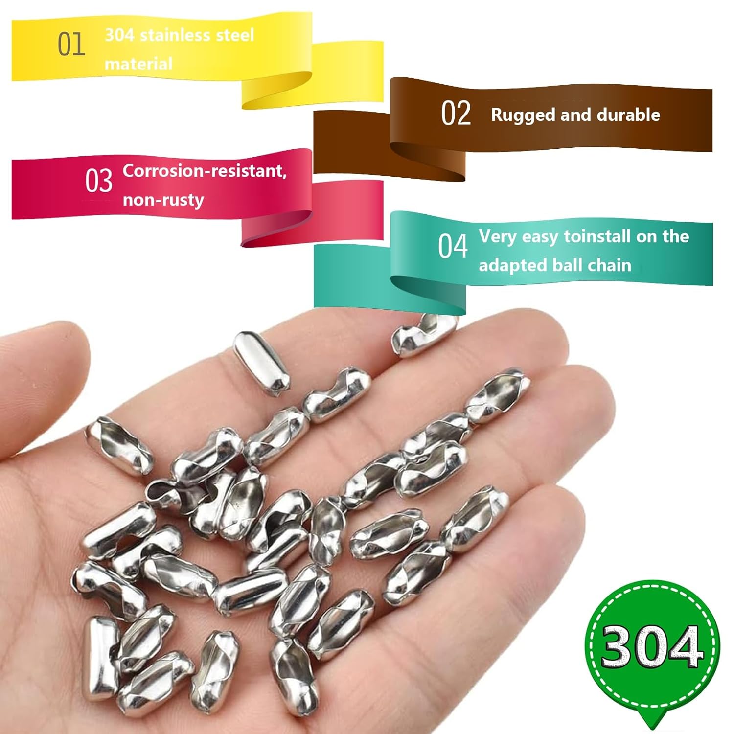 2.4mm/4.5mm Ball Chain Connectors, 1000pcs Stainless Steel Couplings, for Ball Chain Repair, Fits Bead Chains, Ceiling Fan Pull Chain, Light, DIY Crafts(4.5mm)