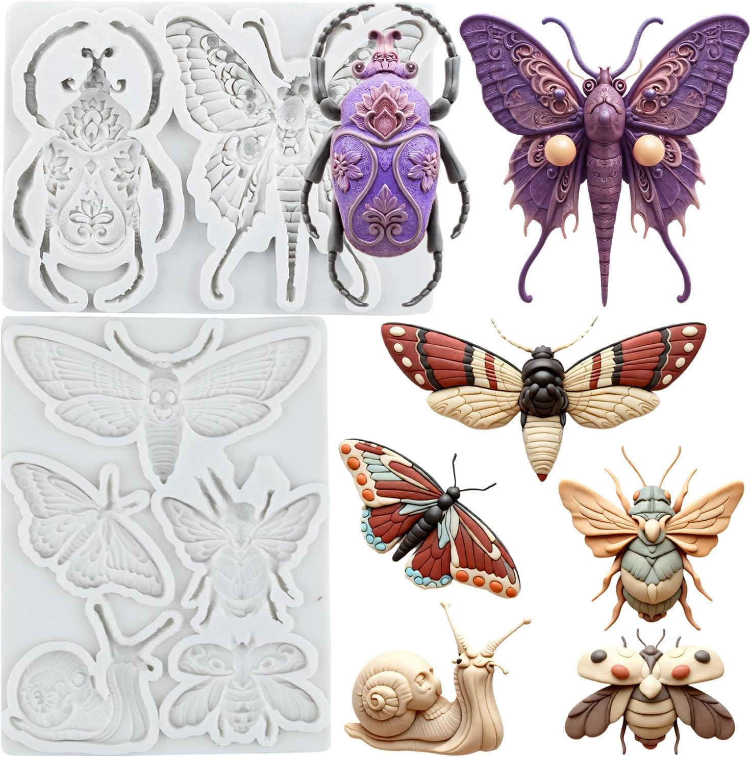 Insect Silicone Molds Beetle Butterfly Polymer Clay Mold Set of 2