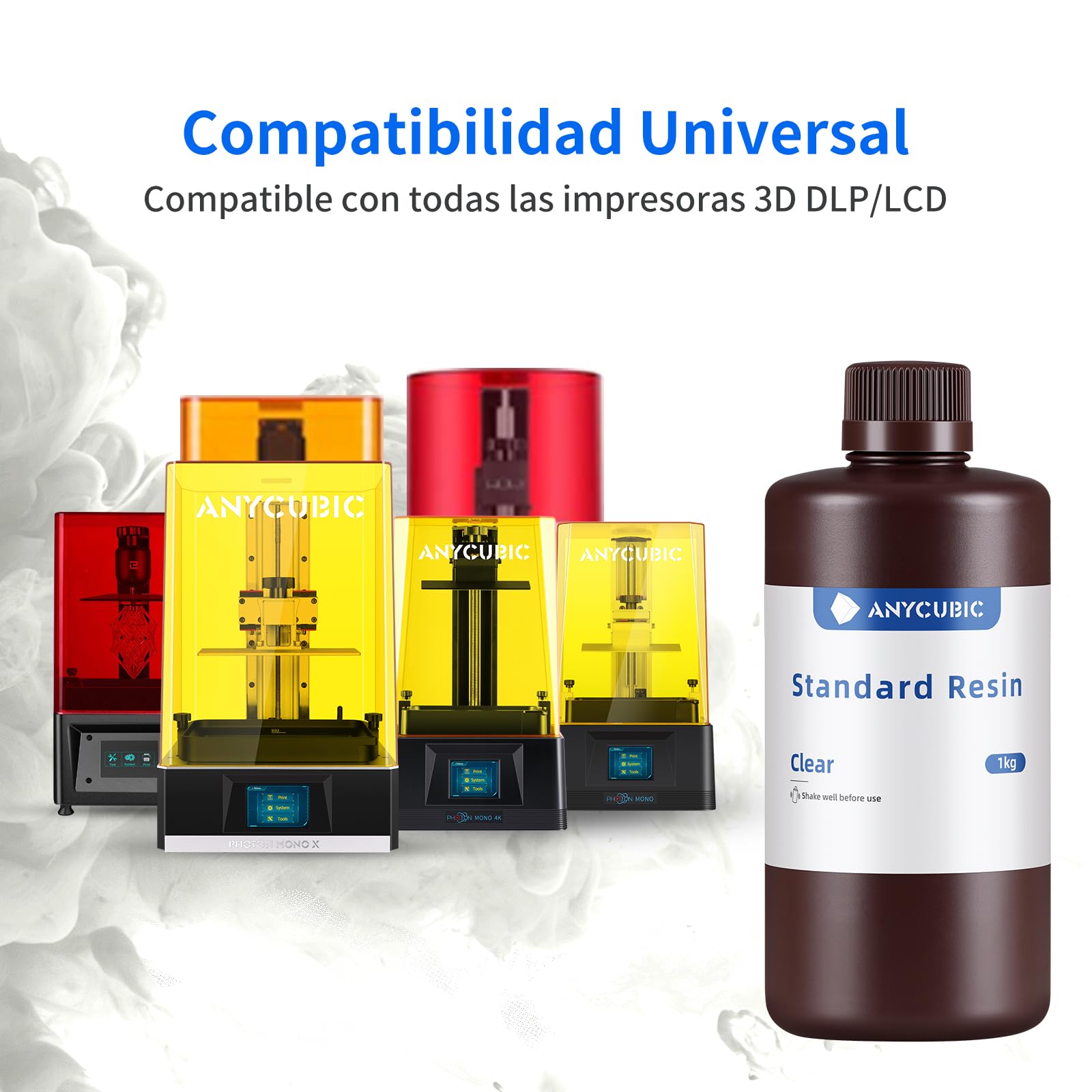 ANYCUBIC Resina Impresora 3D, Resina Estándar, Fotocurado UV LCD Rápido Resina 3D de 405 nm, Alta Tasa de Éxito de Impresión, para Impresoras 3D LCD/DLP/SLA, Transparente 1000g