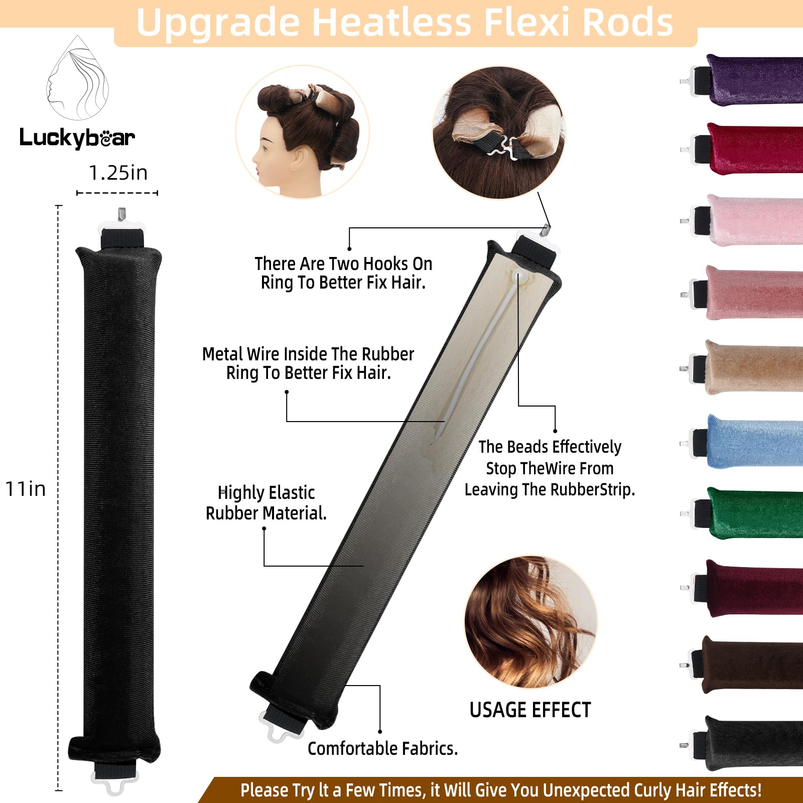 Satin Flexi Rods for Overnight Heat Free Jumbo Curls No Heat Styling Tools for All Hair Types 3 Pack Black - Image 2