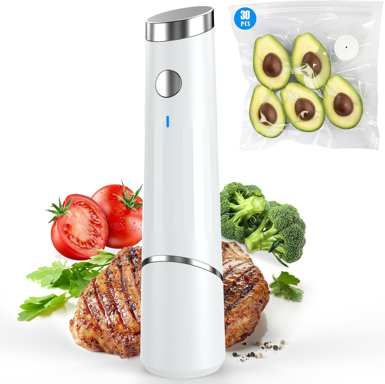 Vacuum Sealer, Handheld Compact Food Saver Vacuum Sealer Machine with 30 Reusable Vacuum Bags for Food Fresh & Storage (1 Pump+30 Bags)