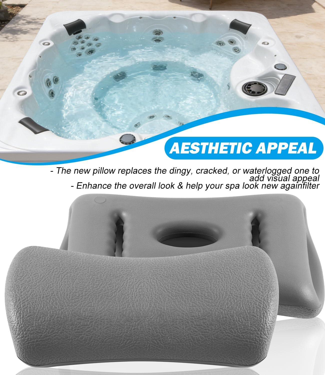 Bonbo 4-Pack Spas Replacement Pillow X540765 Compatible with Master Clarity/Genesys Spas 2016-2021, Adjustable Graphite Headrest