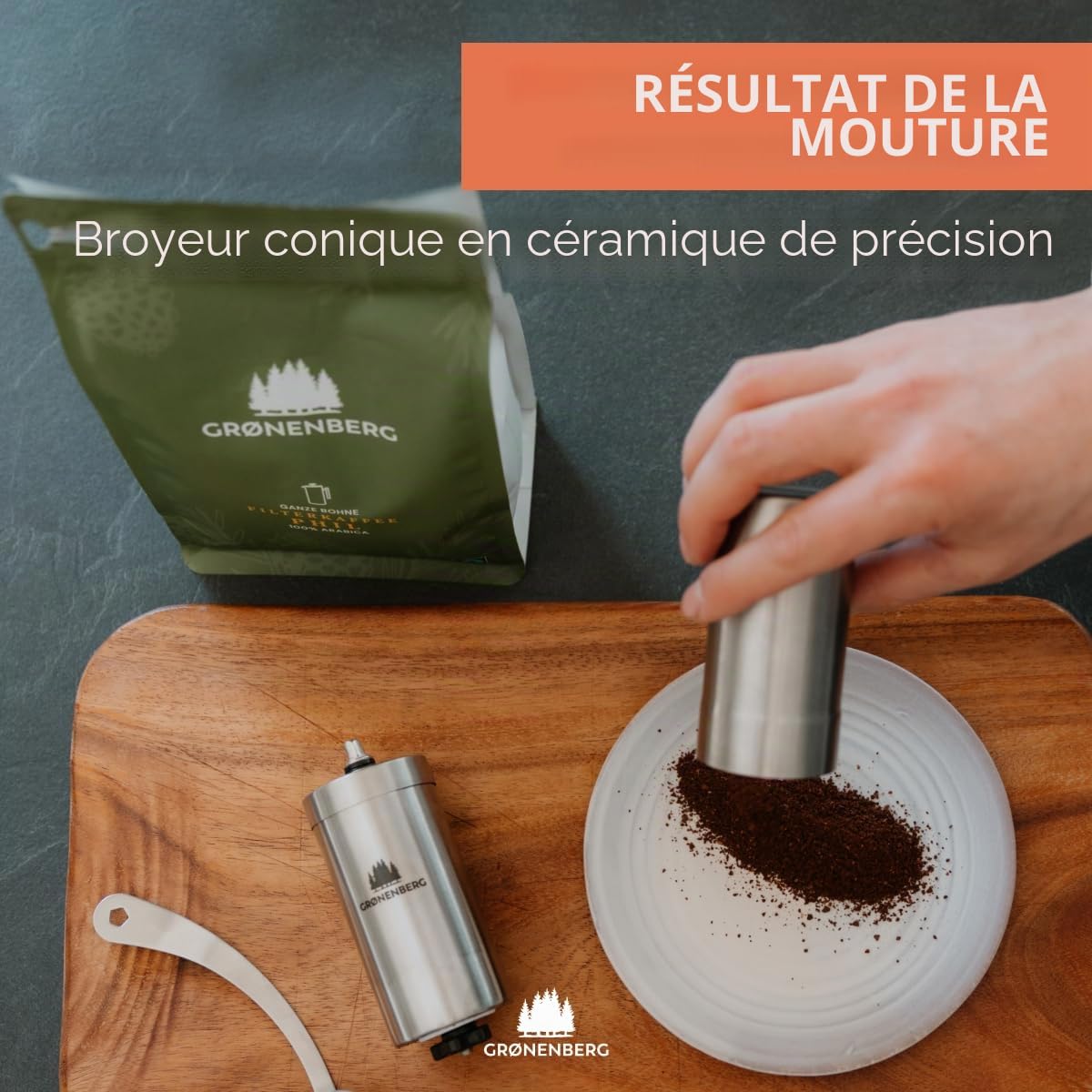 Groenenberg Promo Pack 4 | Cafetiere italienne (acier inox) 4 tasses (200ml) + Moulin à café manuel | Moka induction + filtre réducteur