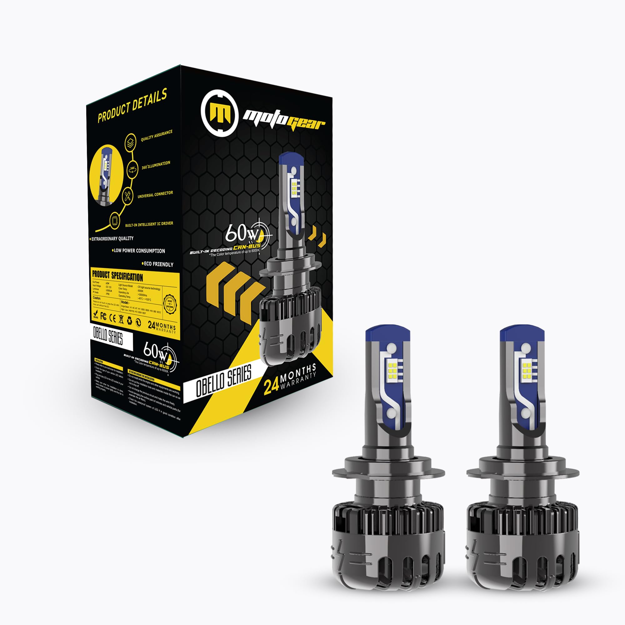 MOTOGEAR Car LED HeadLight 60 watt 6000 Lumens 3x More Super