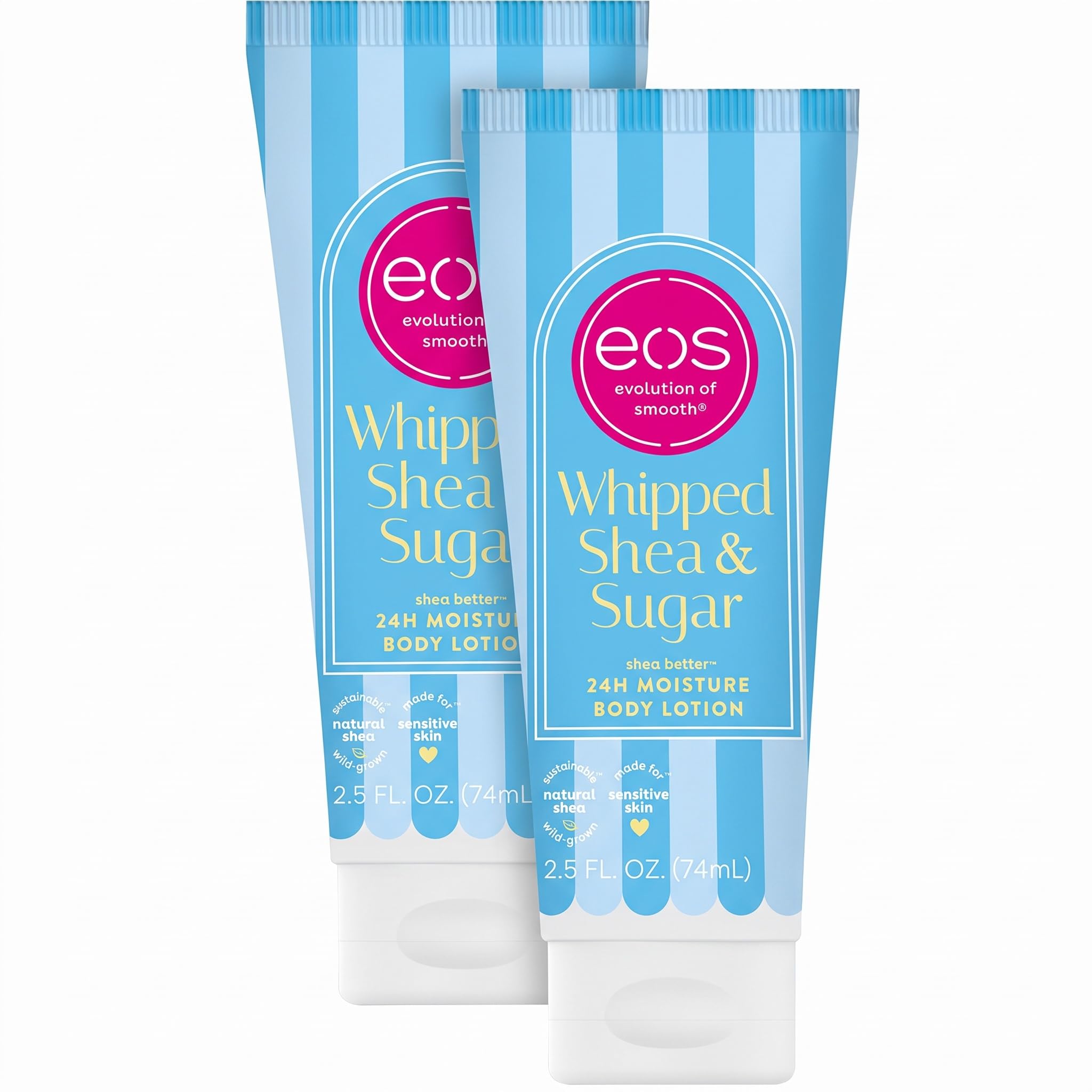eos Shea Better Travel Size Body Lotion, Whipped Shea & Sugar, Limited Edition Skin Care, 24-Hour Moisture, Body Lotion for Women, travel size toiletries, Vegan, 2.5 fl oz (Pack of 2) Whipped Shea & Sugar 2.5 Fl Oz (Pack of 2)