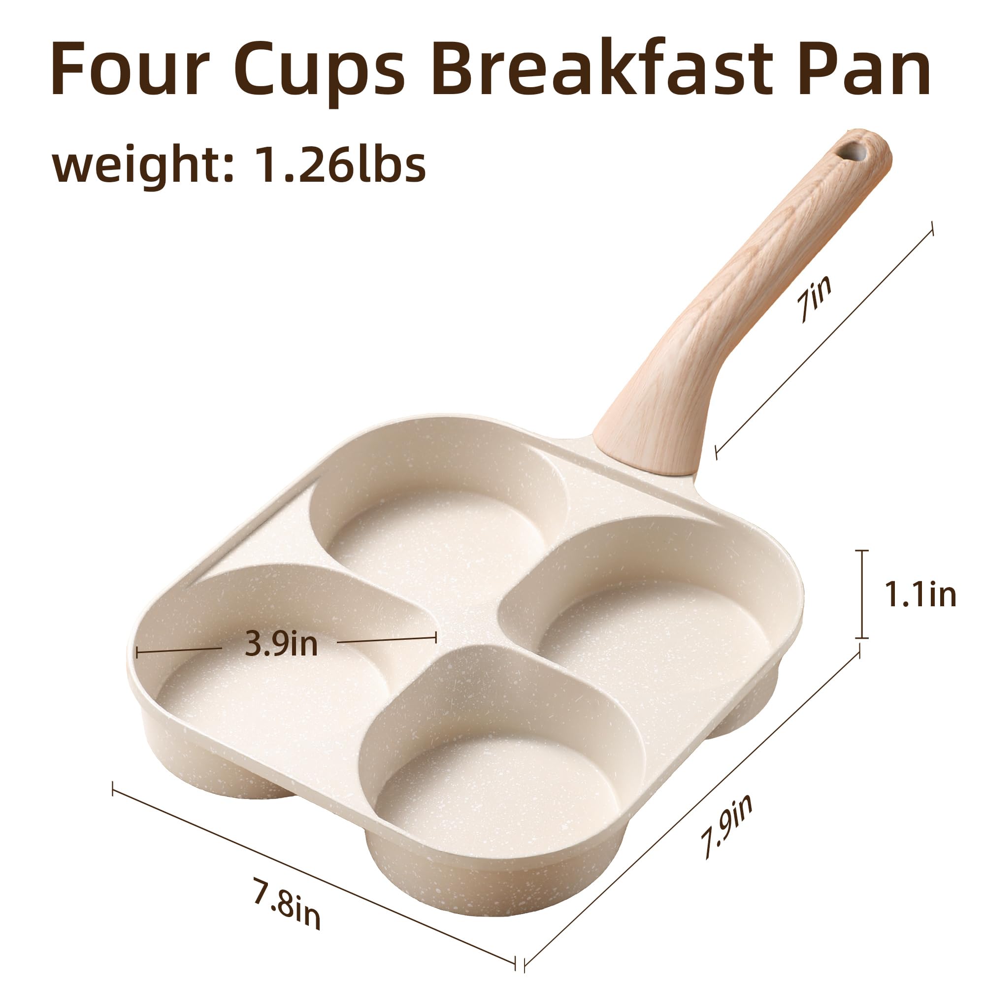 Sartén de huevos mejorada de 4 tazas con ranuras profundas y mango elevado, sartén antiadherente para tortilla con revestimiento de granito para cocinas de gas e inducción 9